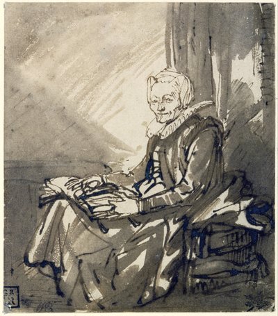 Mujer sentada con un libro abierto en su regazo de Rembrandt van Rijn